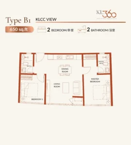 KL360 Type B1 650sqft 2r2b
