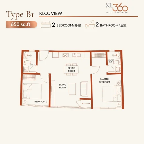 KL360 Type B1 650sqft 2r2b