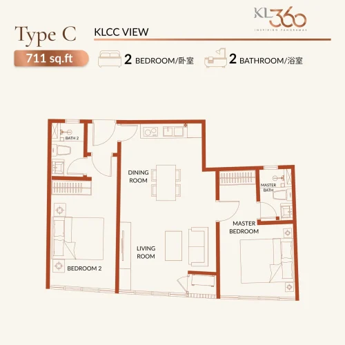 KL360 Type C 711sqft 2r2b