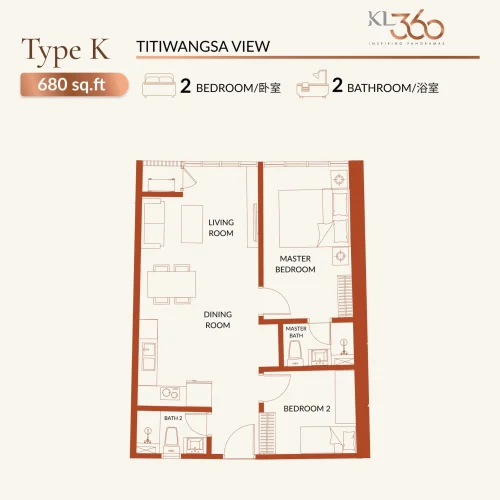 KL360 Type K 680sqft 2r2b